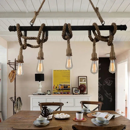 DecorBites™ Industrial Metal Beige Chandelier Lighting Fixture for Linear Restaurant Island