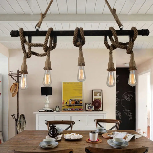 DecorBites™ Industrial Metal Beige Chandelier Lighting Fixture for Linear Restaurant Island