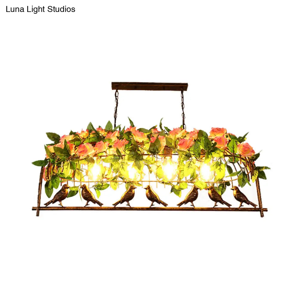 مصباح DecorBites™ الصناعي المعدني على شكل قفص طيور على شكل زهرة: أسود، رؤوس 3/4، مصباح سقف معلق للمطاعم