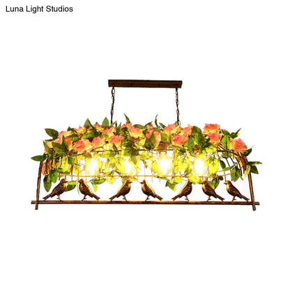 مصباح DecorBites™ الصناعي المعدني على شكل قفص طيور على شكل زهرة: أسود، رؤوس 3/4، مصباح سقف معلق للمطاعم