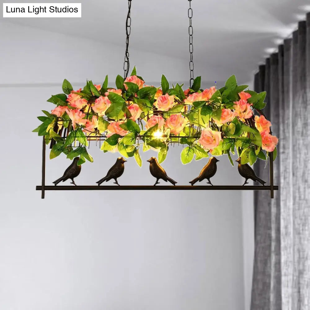 مصباح DecorBites™ الصناعي المعدني على شكل قفص طيور على شكل زهرة: أسود، رؤوس 3/4، مصباح سقف معلق للمطاعم