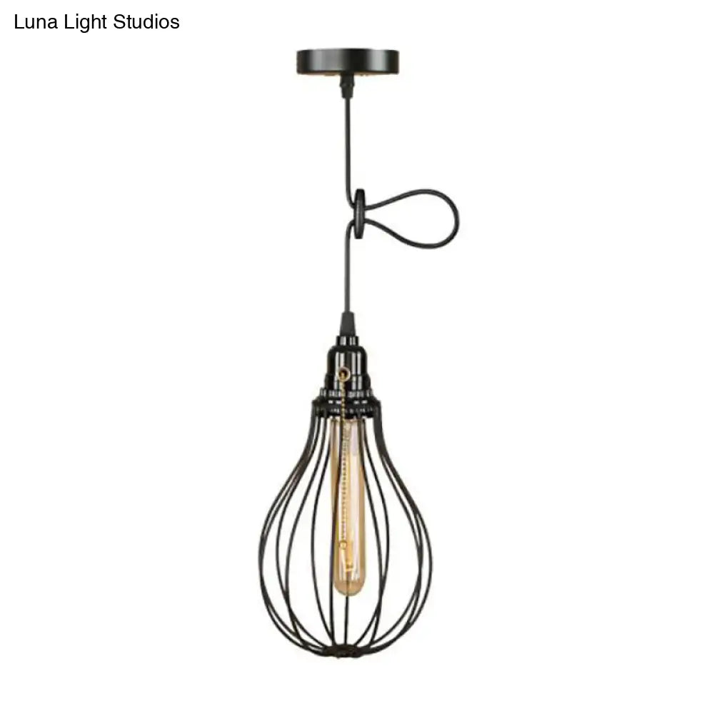 Industrial Metal Black Bulb Pendant Light with Height Adjustment and Wire Guard