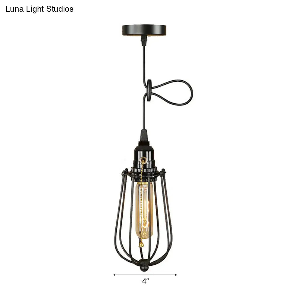 Industrial Metal Black Bulb Pendant Light with Height Adjustment and Wire Guard