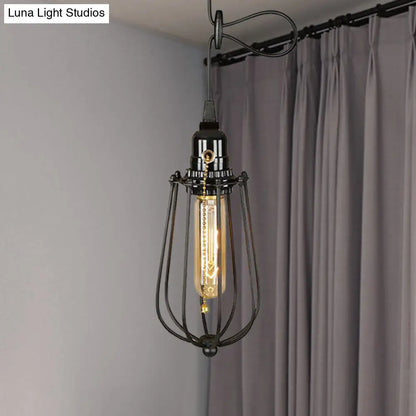 Industrial Metal Black Bulb Pendant Light with Height Adjustment and Wire Guard