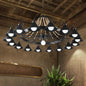 Industrial Metal Black Chandelier with Cone & Rope Design and Wagon Wheel Suspension