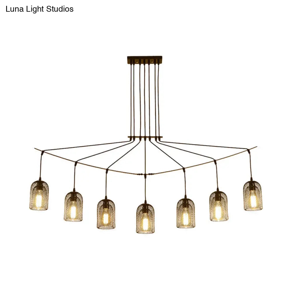 DecorBites™ Industrial Metal Black Island Light Fixture with Mesh Bell Shades - 5/7-Head Hanging Ceiling Lamp