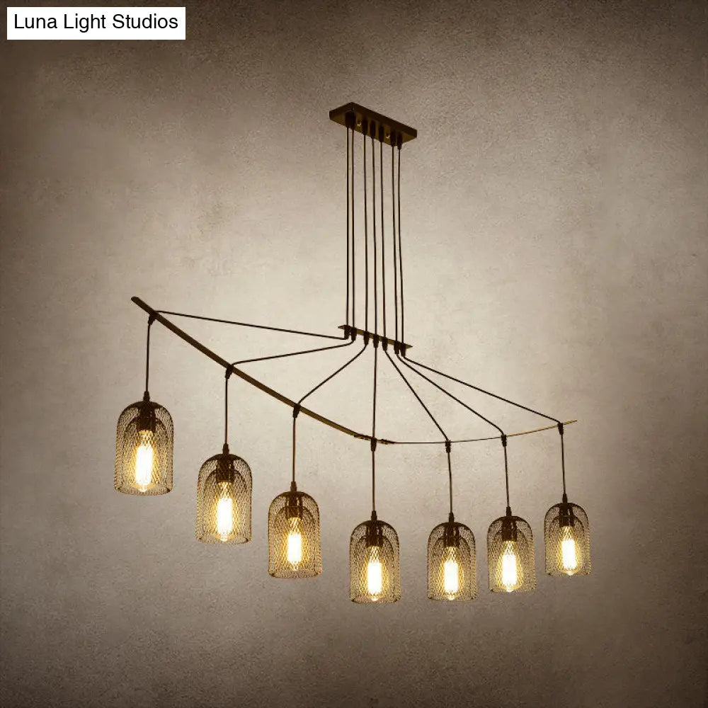 DecorBites™ Industrial Metal Black Island Light Fixture with Mesh Bell Shades - 5/7-Head Hanging Ceiling Lamp