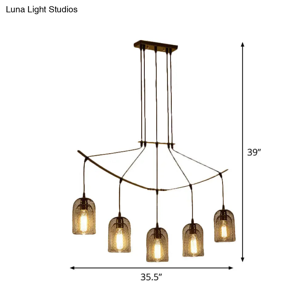DecorBites™ Industrial Metal Black Island Light Fixture with Mesh Bell Shades - 5/7-Head Hanging Ceiling Lamp