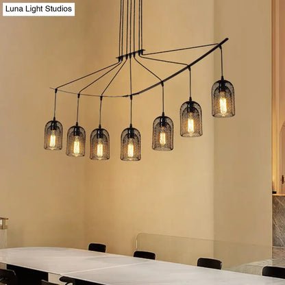 DecorBites™ Industrial Metal Black Island Light Fixture with Mesh Bell Shades - 5/7-Head Hanging Ceiling Lamp