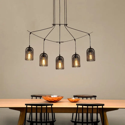 DecorBites™ Industrial Metal Black Island Light Fixture with Mesh Bell Shades - 5/7-Head Hanging Ceiling Lamp