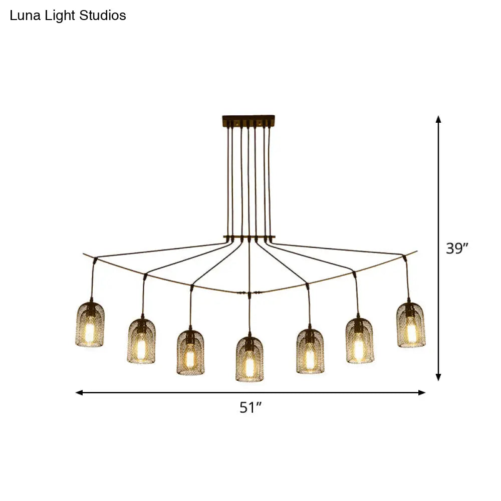 DecorBites™ Industrial Metal Black Island Light Fixture with Mesh Bell Shades - 5/7-Head Hanging Ceiling Lamp