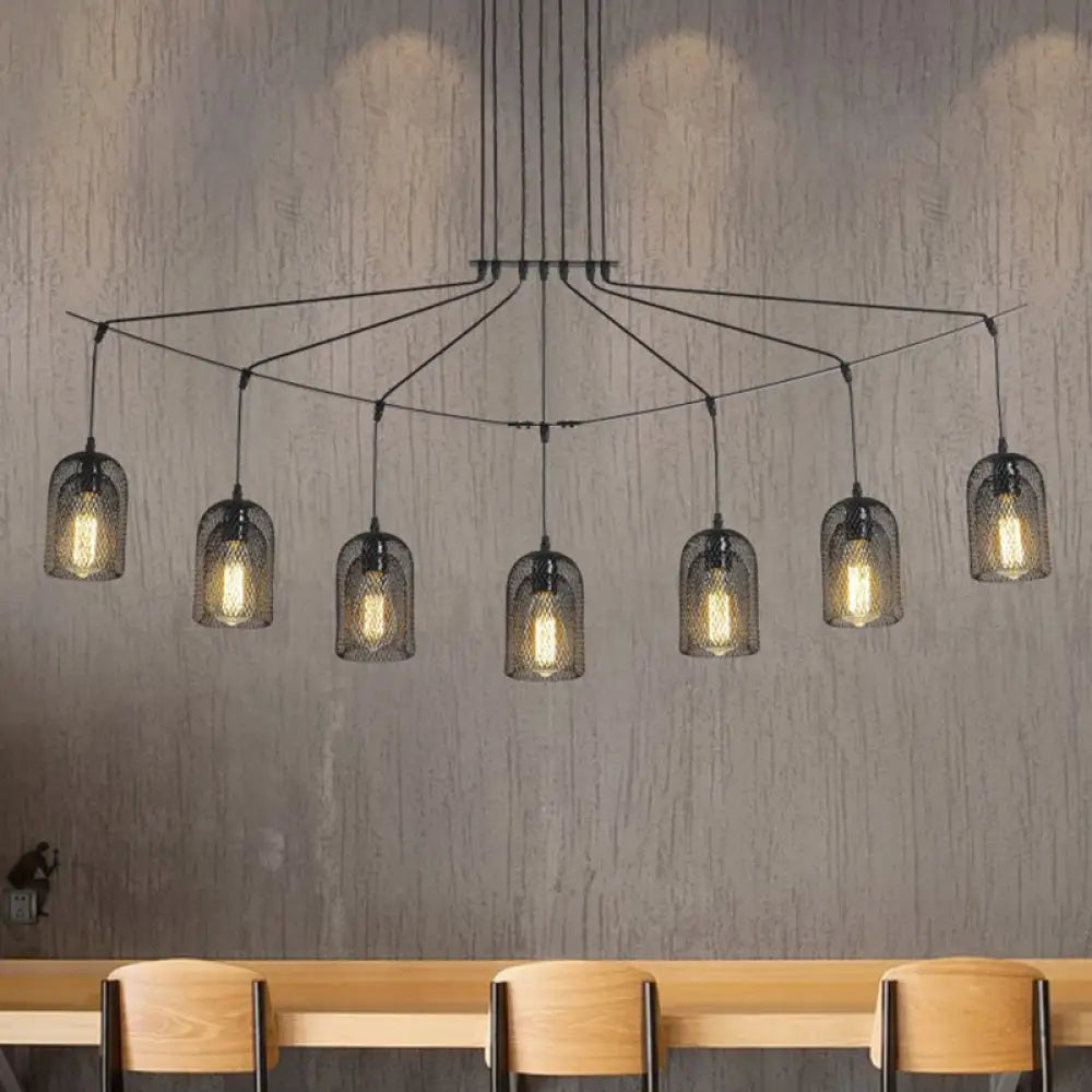 DecorBites™ Industrial Metal Black Island Light Fixture with Mesh Bell Shades - 5/7-Head Hanging Ceiling Lamp
