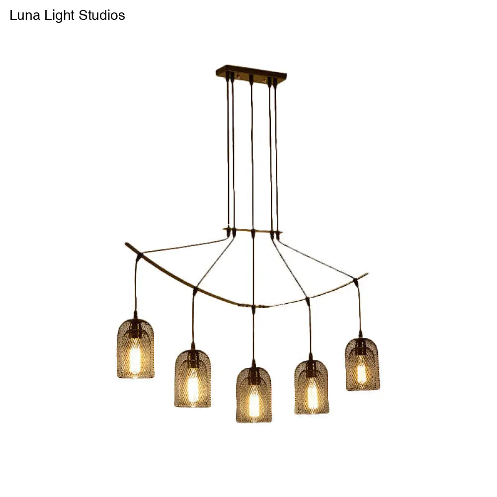 DecorBites™ Industrial Metal Black Island Light Fixture with Mesh Bell Shades - 5/7-Head Hanging Ceiling Lamp