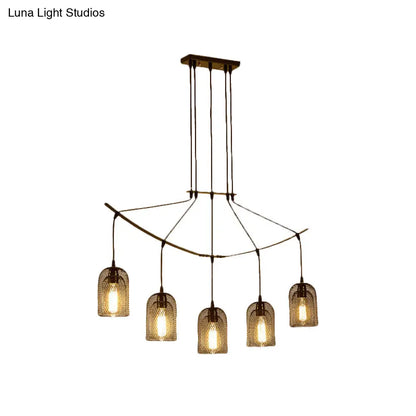 DecorBites™ Industrial Metal Black Island Light Fixture with Mesh Bell Shades - 5/7-Head Hanging Ceiling Lamp