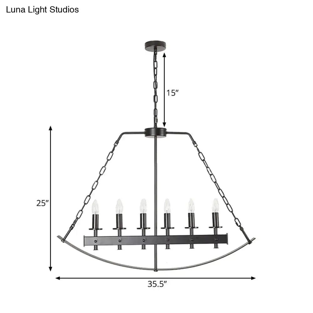Black wrought iron industrial metal black island chandelier with six candle bulbs for dining room pendant lighting