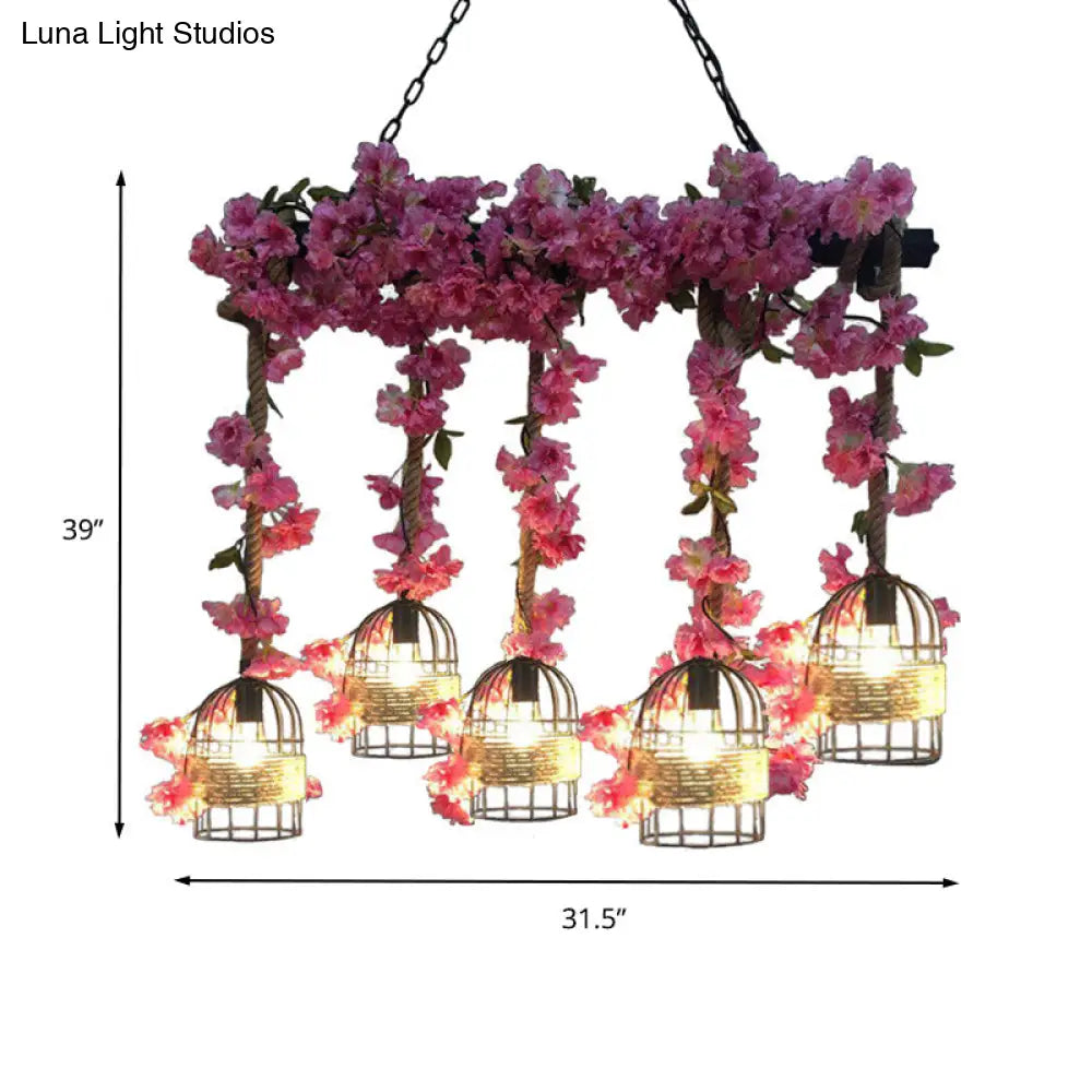 ديكوربايتس™ مصباح معلق معدني صناعي أسود على شكل جزيرة مع قفص - مجموعة مصابيح معلقة مكونة من 5 لمبات للمطاعم