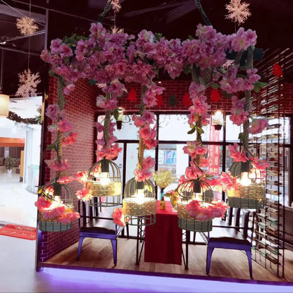 ديكوربايتس™ مصباح معلق معدني صناعي أسود على شكل جزيرة مع قفص - مجموعة مصابيح معلقة مكونة من 5 لمبات للمطاعم