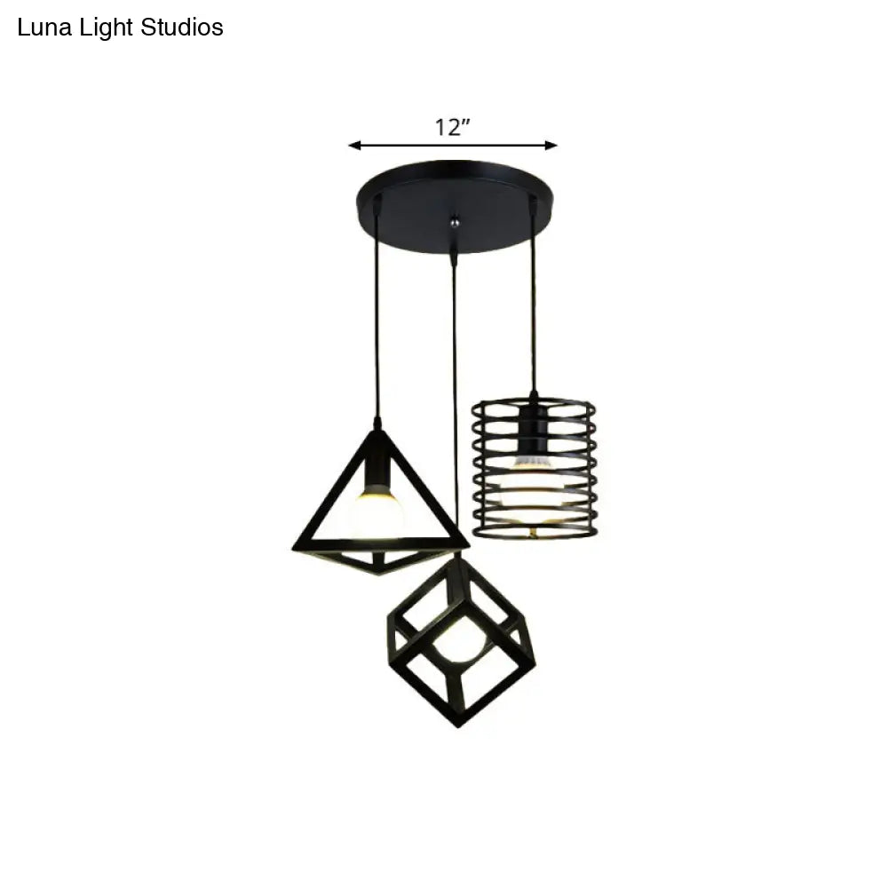 Industrial Metal Black Pendant Lamp with Wire Cage, 3 Bulbs, and Stylish Hanging Lighting for Restaurants