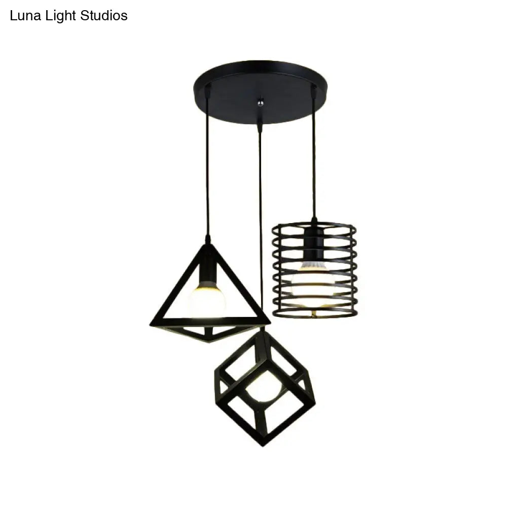 Industrial Metal Black Pendant Lamp with Wire Cage, 3 Bulbs, and Stylish Hanging Lighting for Restaurants