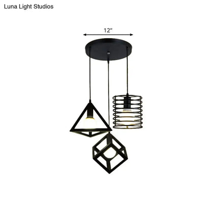 Industrial Metal Black Pendant Lamp with Wire Cage, 3 Bulbs, and Stylish Hanging Lighting for Restaurants