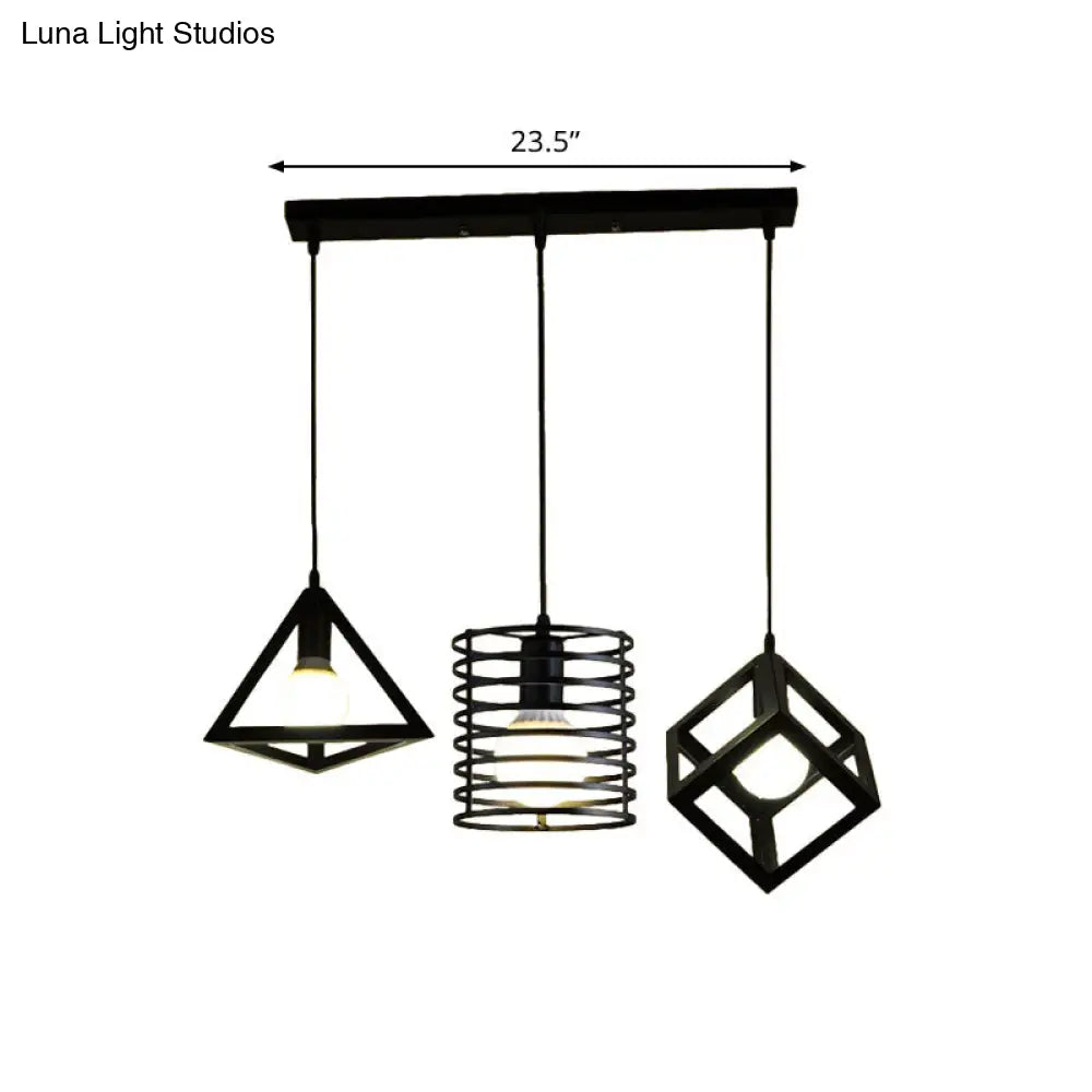 Industrial Metal Black Pendant Lamp with Wire Cage, 3 Bulbs, and Stylish Hanging Lighting for Restaurants