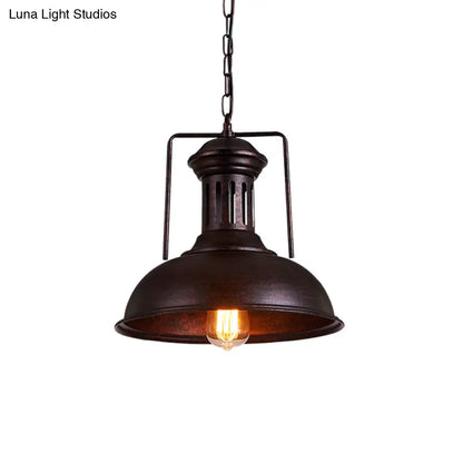 Industrial Metal Bowl Ceiling Lamp - Factory Style 1 Bulb Pendant Light, 12.5"/16.5" Width, Rust/Bronze Finish - Perfect for Restaurants