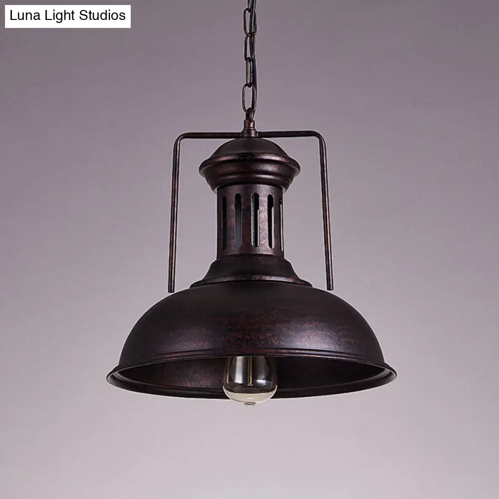 Industrial Metal Bowl Ceiling Lamp - Factory Style 1 Bulb Pendant Light, 12.5"/16.5" Width, Rust/Bronze Finish - Perfect for Restaurants