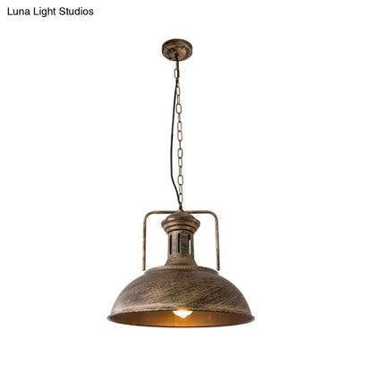 Industrial Metal Bowl Ceiling Lamp - Factory Style 1 Bulb Pendant Light, 12.5"/16.5" Width, Rust/Bronze Finish - Perfect for Restaurants