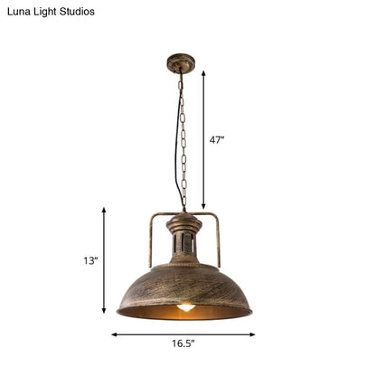 Industrial Metal Bowl Ceiling Lamp - Factory Style 1 Bulb Pendant Light, 12.5"/16.5" Width, Rust/Bronze Finish - Perfect for Restaurants