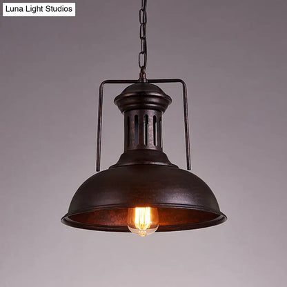 Industrial Metal Bowl Ceiling Lamp - Factory Style 1 Bulb Pendant Light, 12.5"/16.5" Width, Rust/Bronze Finish - Perfect for Restaurants