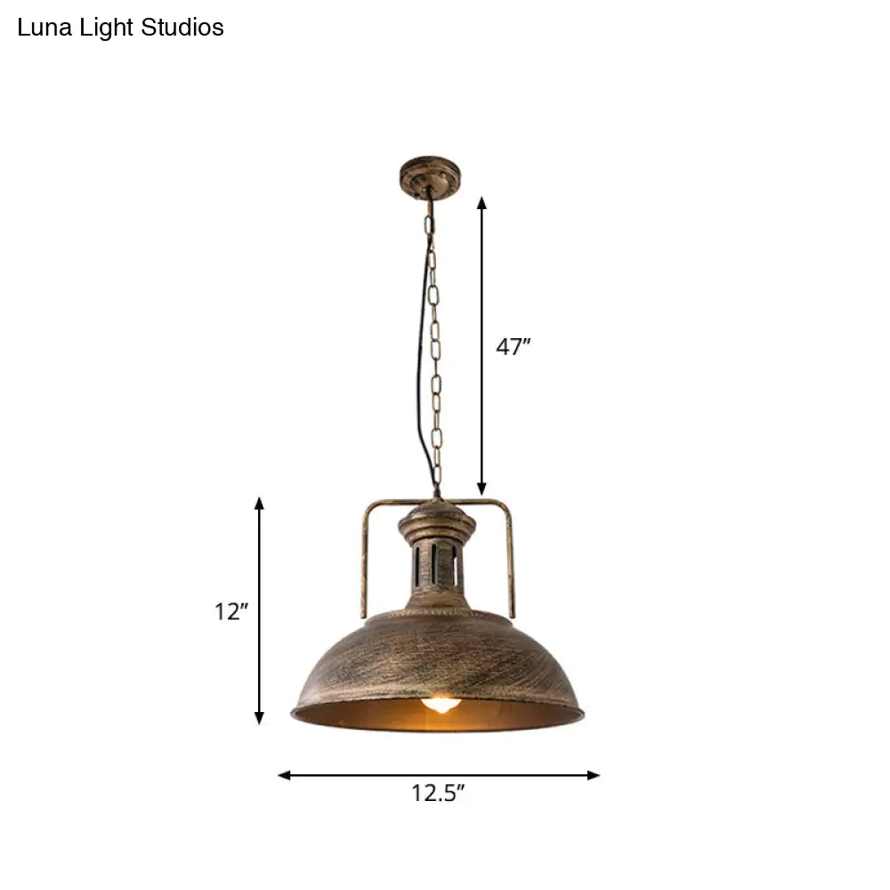 Industrial Metal Bowl Ceiling Lamp - Factory Style 1 Bulb Pendant Light, 12.5"/16.5" Width, Rust/Bronze Finish - Perfect for Restaurants