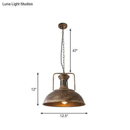 Industrial Metal Bowl Ceiling Lamp - Factory Style 1 Bulb Pendant Light, 12.5"/16.5" Width, Rust/Bronze Finish - Perfect for Restaurants