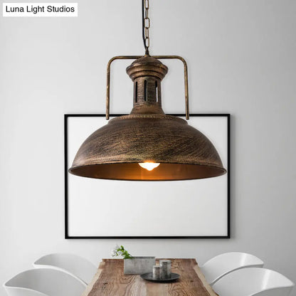 Industrial Metal Bowl Ceiling Lamp - Factory Style 1 Bulb Pendant Light, 12.5"/16.5" Width, Rust/Bronze Finish - Perfect for Restaurants