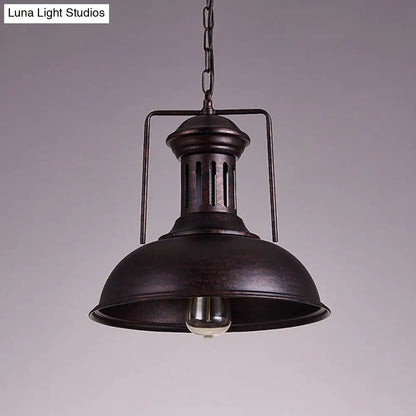 Industrial Metal Bowl Ceiling Lamp - Factory Style 1 Bulb Pendant Light, 12.5"/16.5" Width, Rust/Bronze Finish - Perfect for Restaurants