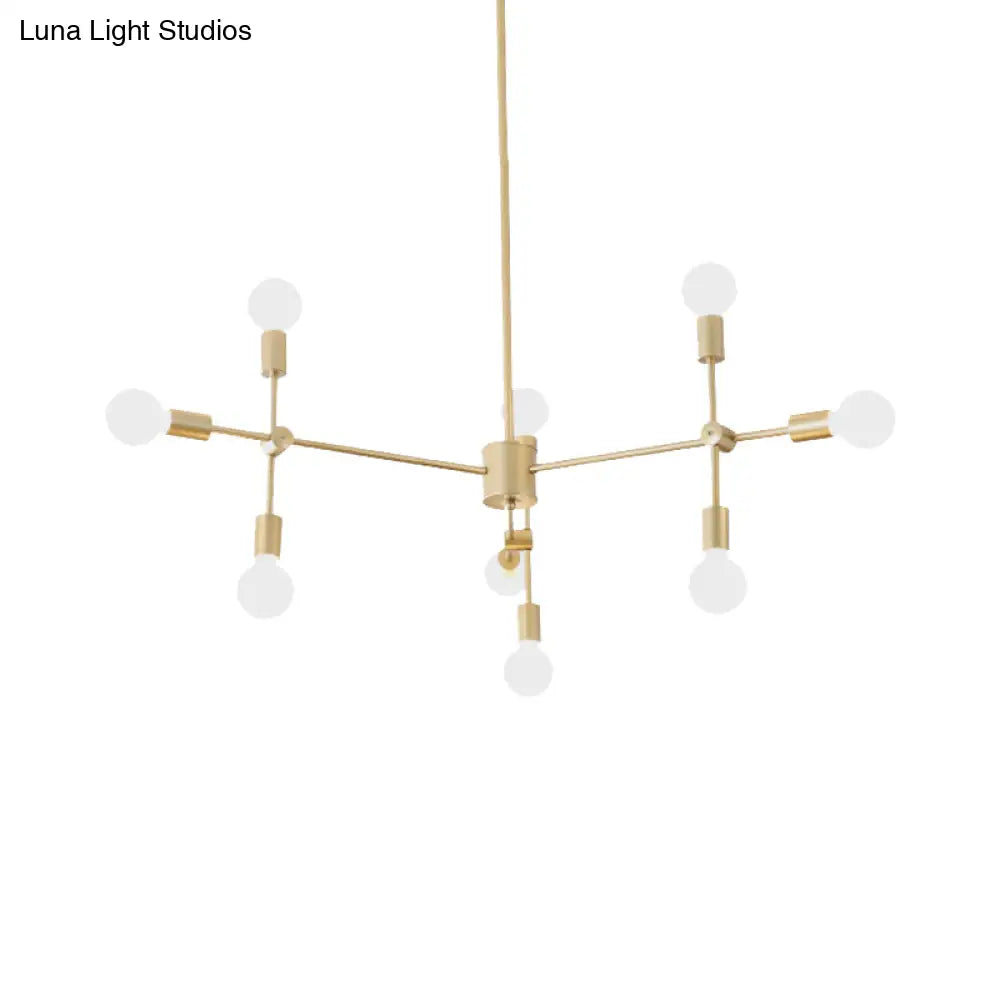 Industrial Metal Bulb Chandelier: Open Design, 9/12 Lights, Black/Brass Pendant Lighting for Dining Room