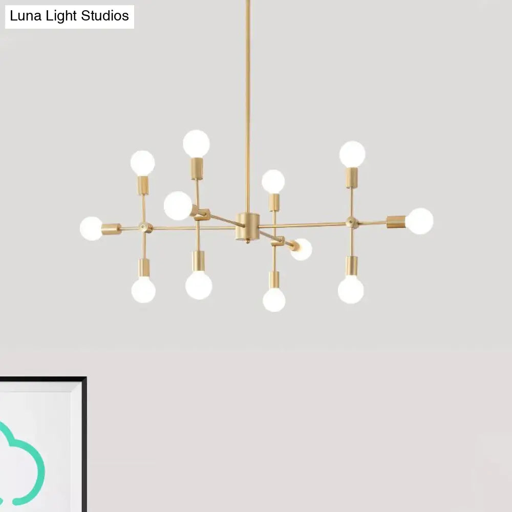 Industrial Metal Bulb Chandelier: Open Design, 9/12 Lights, Black/Brass Pendant Lighting for Dining Room