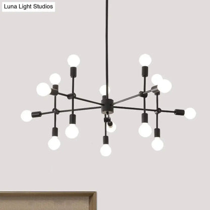 Industrial Metal Bulb Chandelier: Open Design, 9/12 Lights, Black/Brass Pendant Lighting for Dining Room