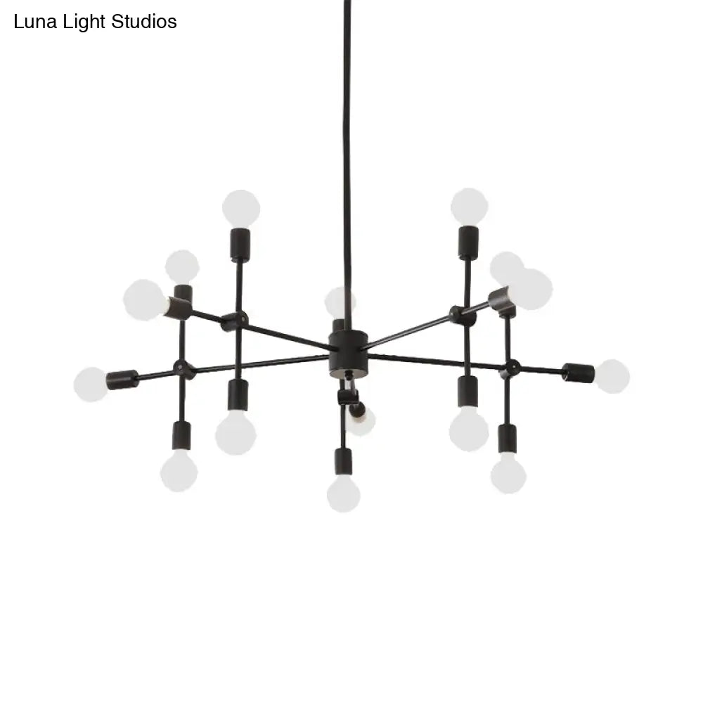 Industrial Metal Bulb Chandelier: Open Design, 9/12 Lights, Black/Brass Pendant Lighting for Dining Room
