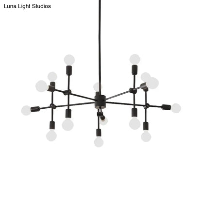 Industrial Metal Bulb Chandelier: Open Design, 9/12 Lights, Black/Brass Pendant Lighting for Dining Room