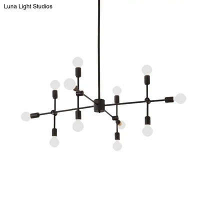 Industrial Metal Bulb Chandelier: Open Design, 9/12 Lights, Black/Brass Pendant Lighting for Dining Room