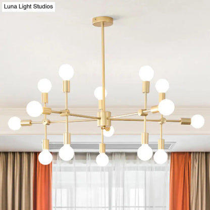 Industrial Metal Bulb Chandelier: Open Design, 9/12 Lights, Black/Brass Pendant Lighting for Dining Room