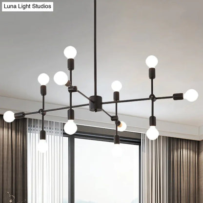 Industrial Metal Bulb Chandelier: Open Design, 9/12 Lights, Black/Brass Pendant Lighting for Dining Room