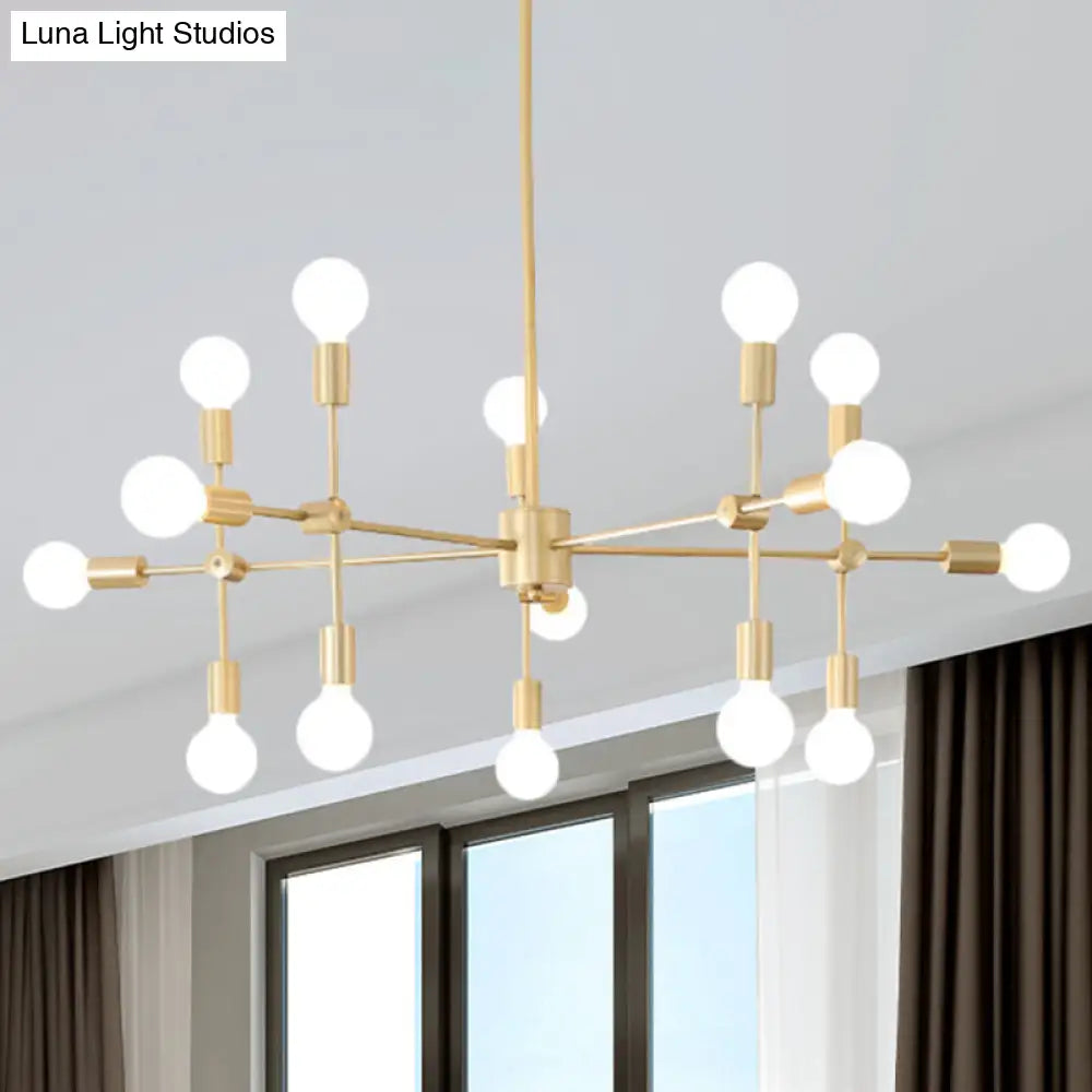 Industrial Metal Bulb Chandelier: Open Design, 9/12 Lights, Black/Brass Pendant Lighting for Dining Room