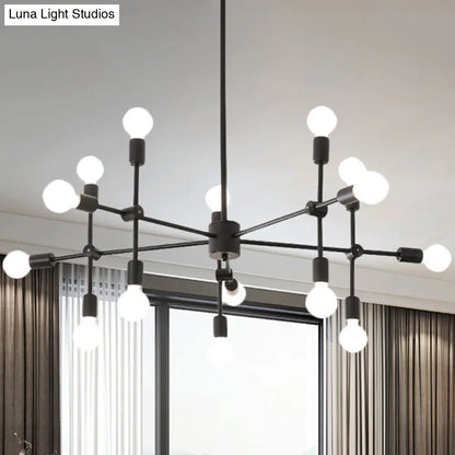 Industrial Metal Bulb Chandelier: Open Design, 9/12 Lights, Black/Brass Pendant Lighting for Dining Room
