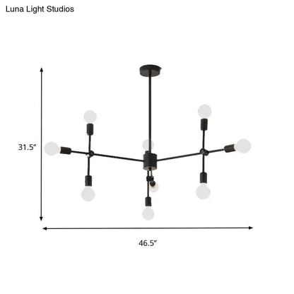Industrial Metal Bulb Chandelier: Open Design, 9/12 Lights, Black/Brass Pendant Lighting for Dining Room