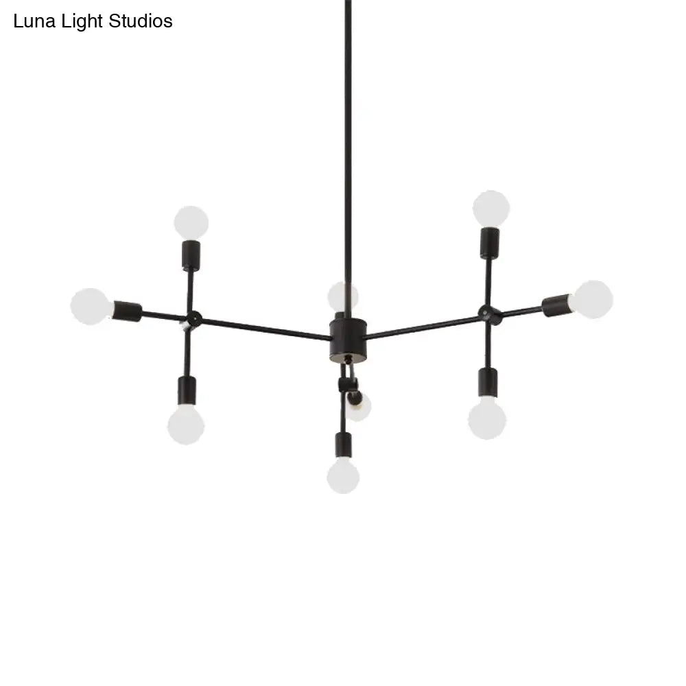 Industrial Metal Bulb Chandelier: Open Design, 9/12 Lights, Black/Brass Pendant Lighting for Dining Room