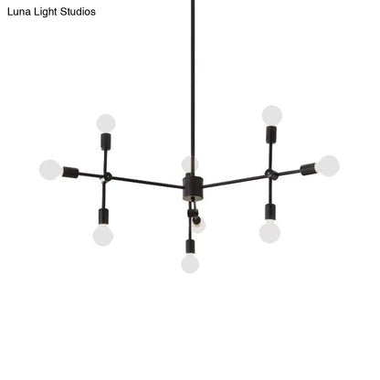 Industrial Metal Bulb Chandelier: Open Design, 9/12 Lights, Black/Brass Pendant Lighting for Dining Room