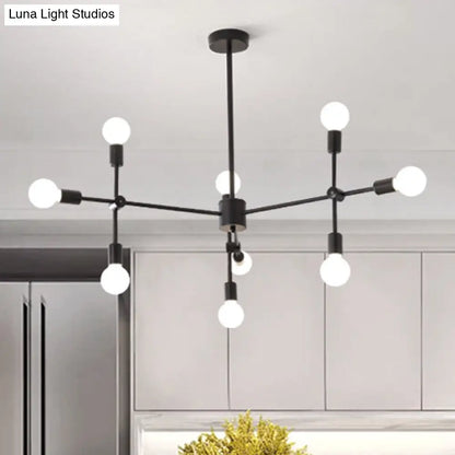 Industrial Metal Bulb Chandelier: Open Design, 9/12 Lights, Black/Brass Pendant Lighting for Dining Room