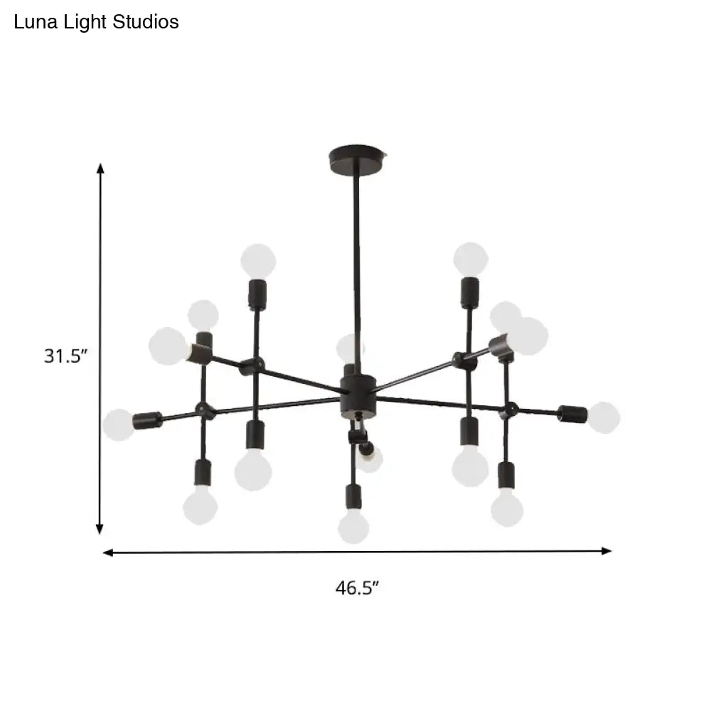Industrial Metal Bulb Chandelier: Open Design, 9/12 Lights, Black/Brass Pendant Lighting for Dining Room