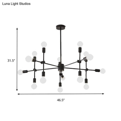 Industrial Metal Bulb Chandelier: Open Design, 9/12 Lights, Black/Brass Pendant Lighting for Dining Room